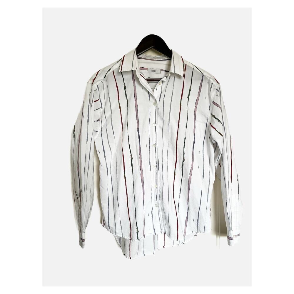 Closed Structured Cotton Button Down Menswear Style Stripes XS White